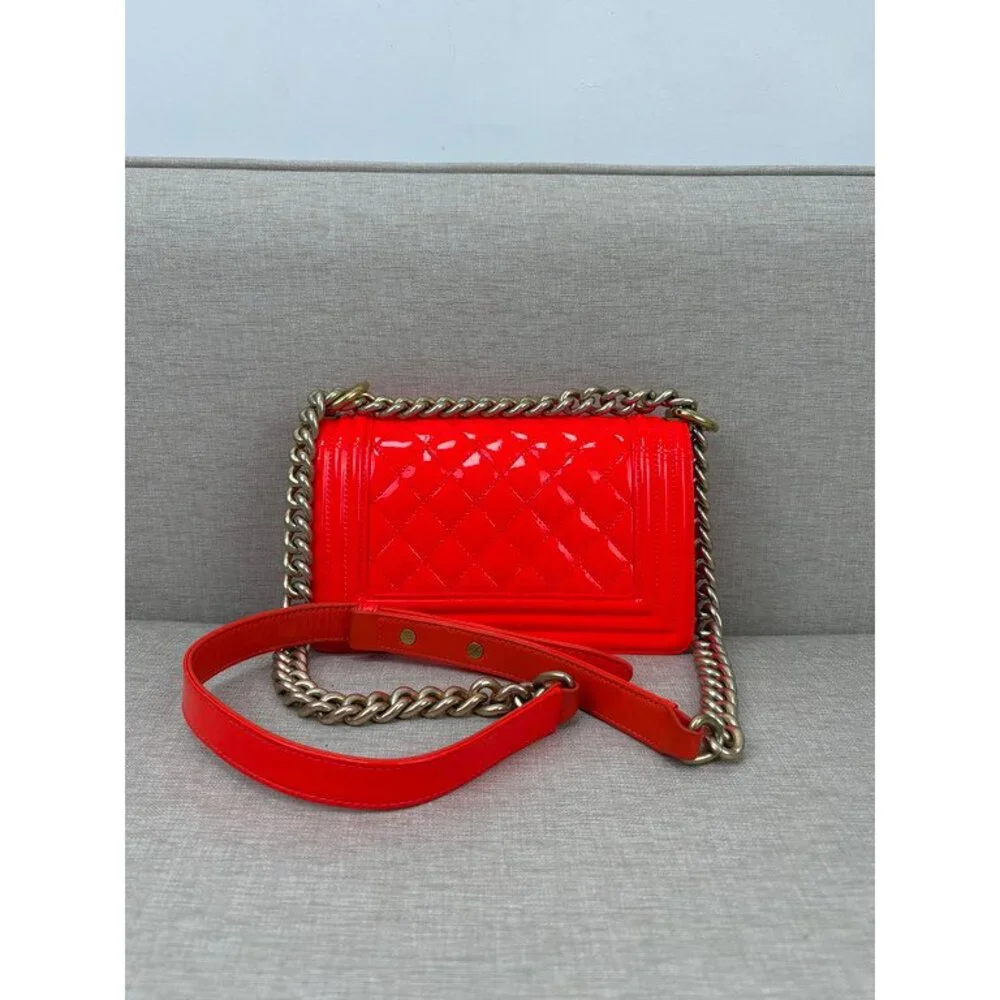 CHANEL Bright Red Patent Le Boy Flap Bag Small GHW